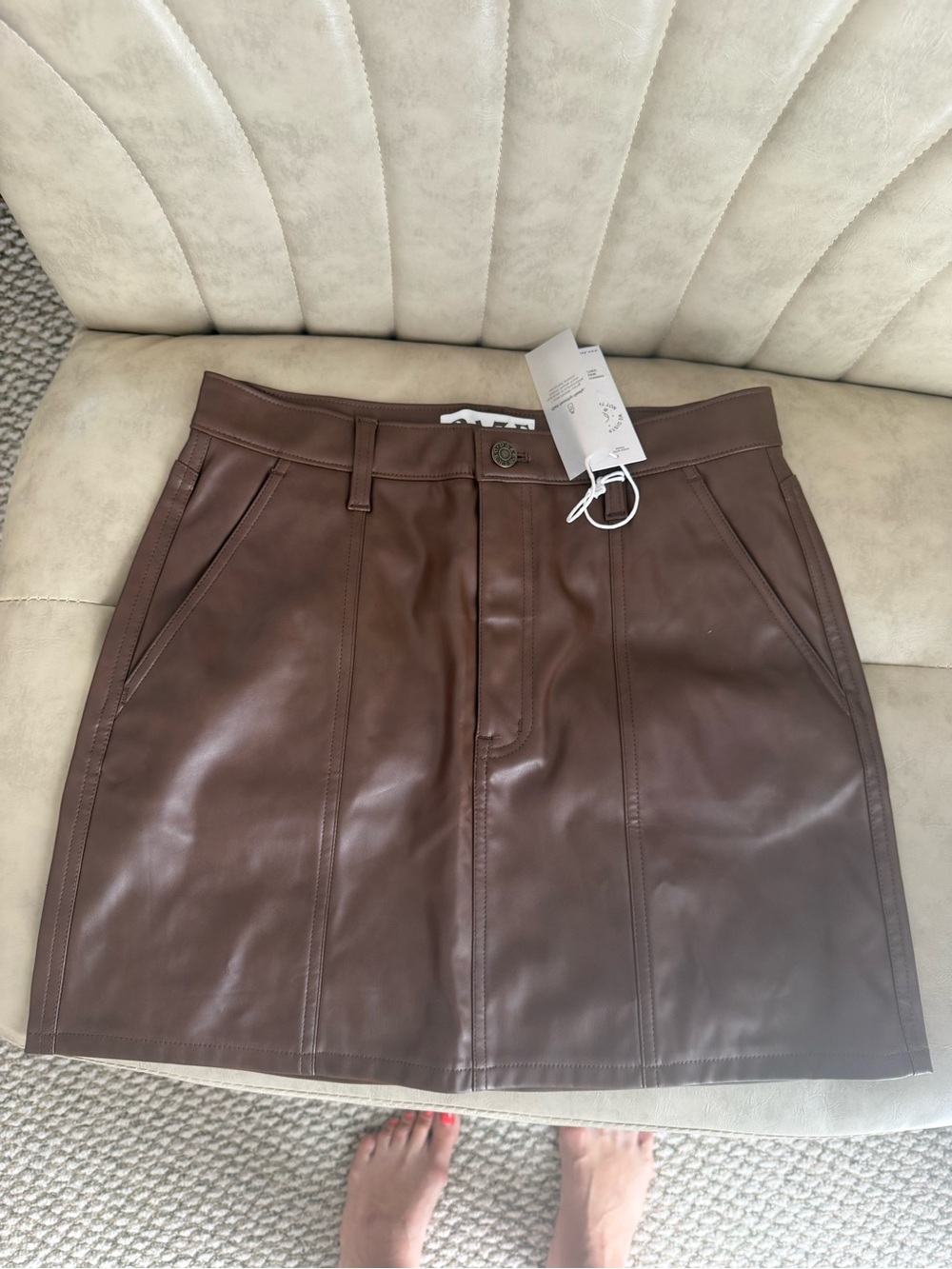 Daze Women's Brown Faux Leather A-Line Skirt nwt
